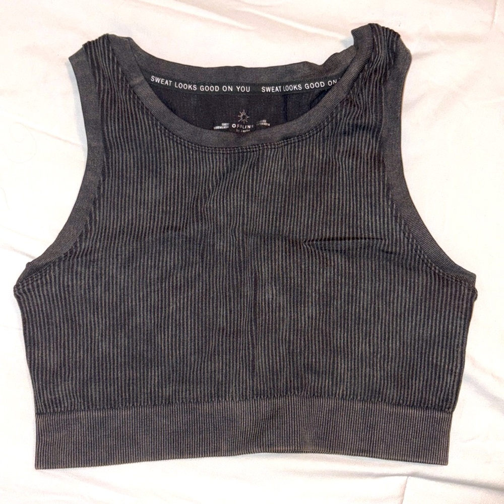 Offline by Aerie Grey Ribbed Sports Bra/Tank!